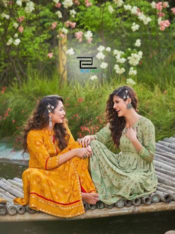 Walkway Vol 35 By Blue Hills Fancy Rayon Foil Printed Gown Style Kurti Collection